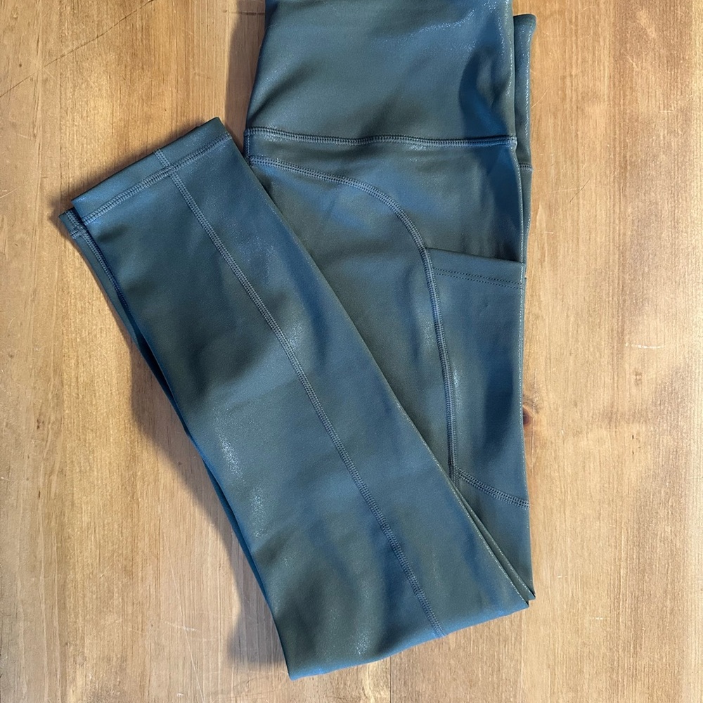 ZYIA Army Green Metallic Light n Tight Leggings with Pockets